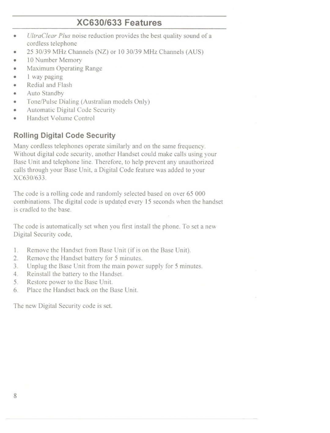 Uniden XC633 manual XC630/633 Features, Rolling Digital Code Security 