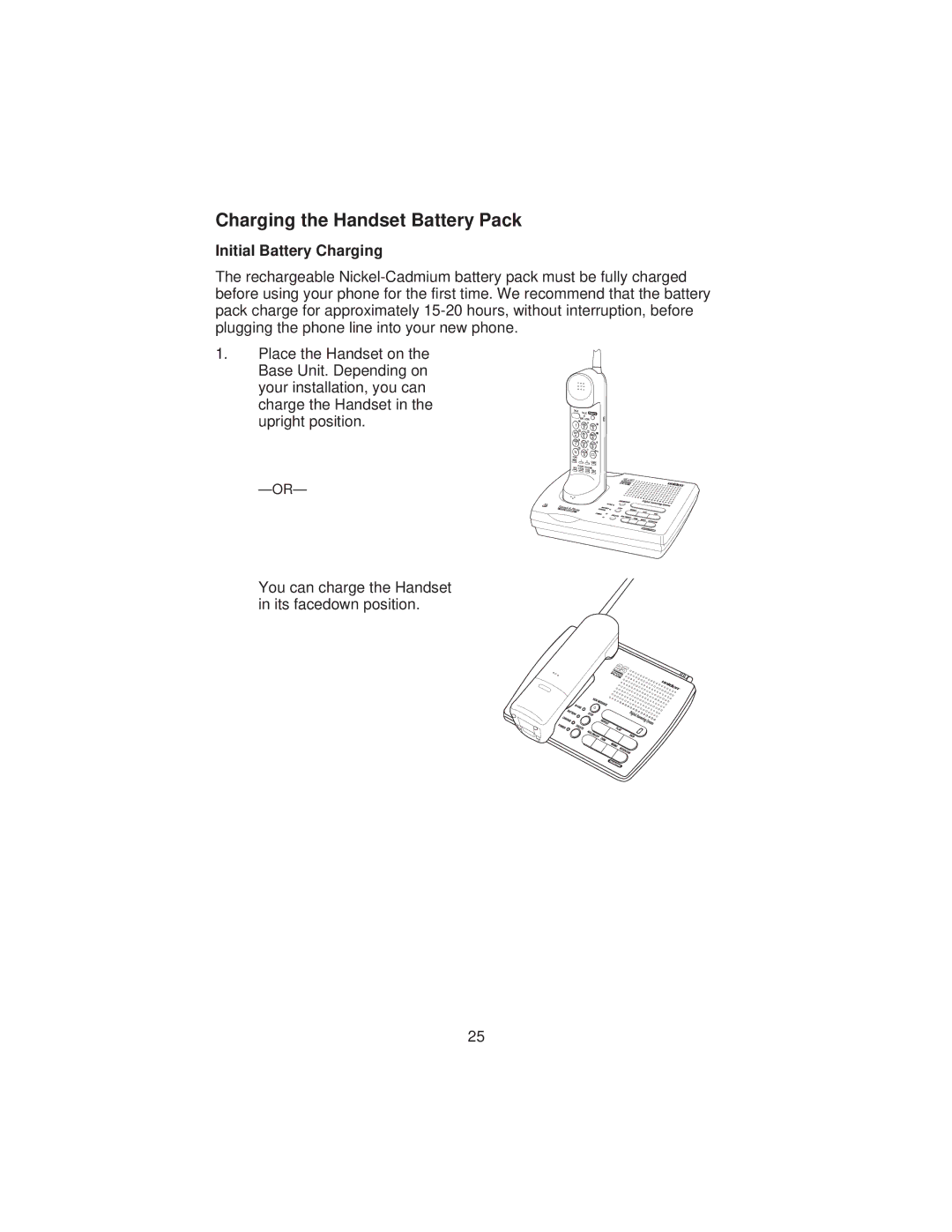 Uniden XCA4500 important safety instructions Charging the Handset Battery Pack, Initial Battery Charging 