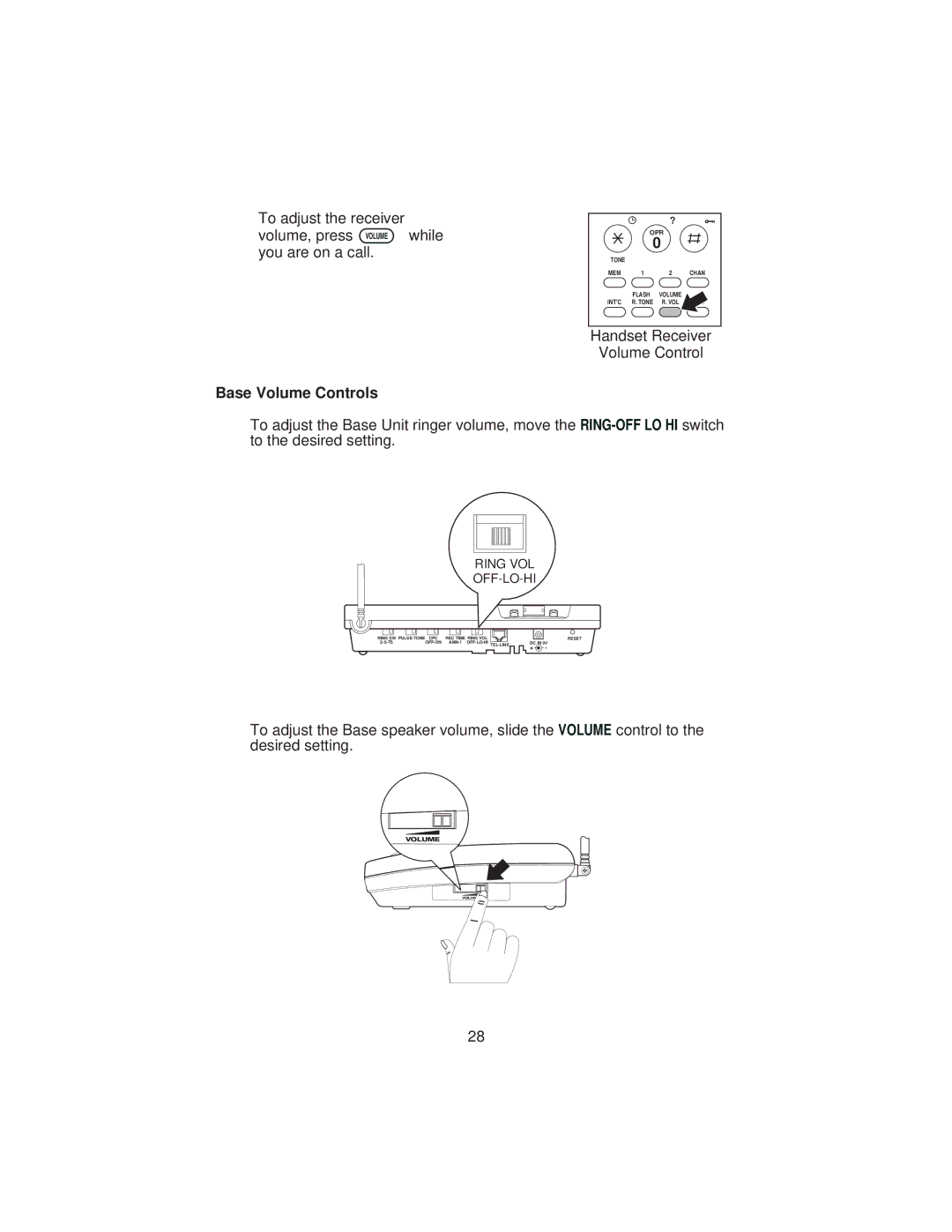 Uniden XCA4500 important safety instructions Base Volume Controls 