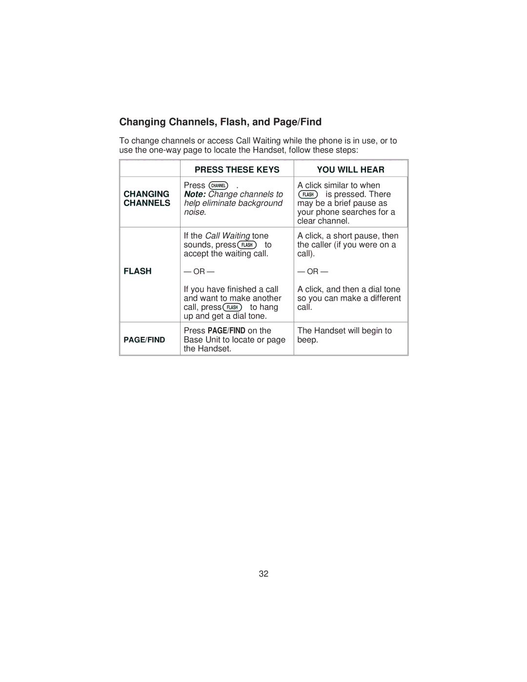 Uniden XCA4500 important safety instructions Changing Channels, Flash, and Page/Find 