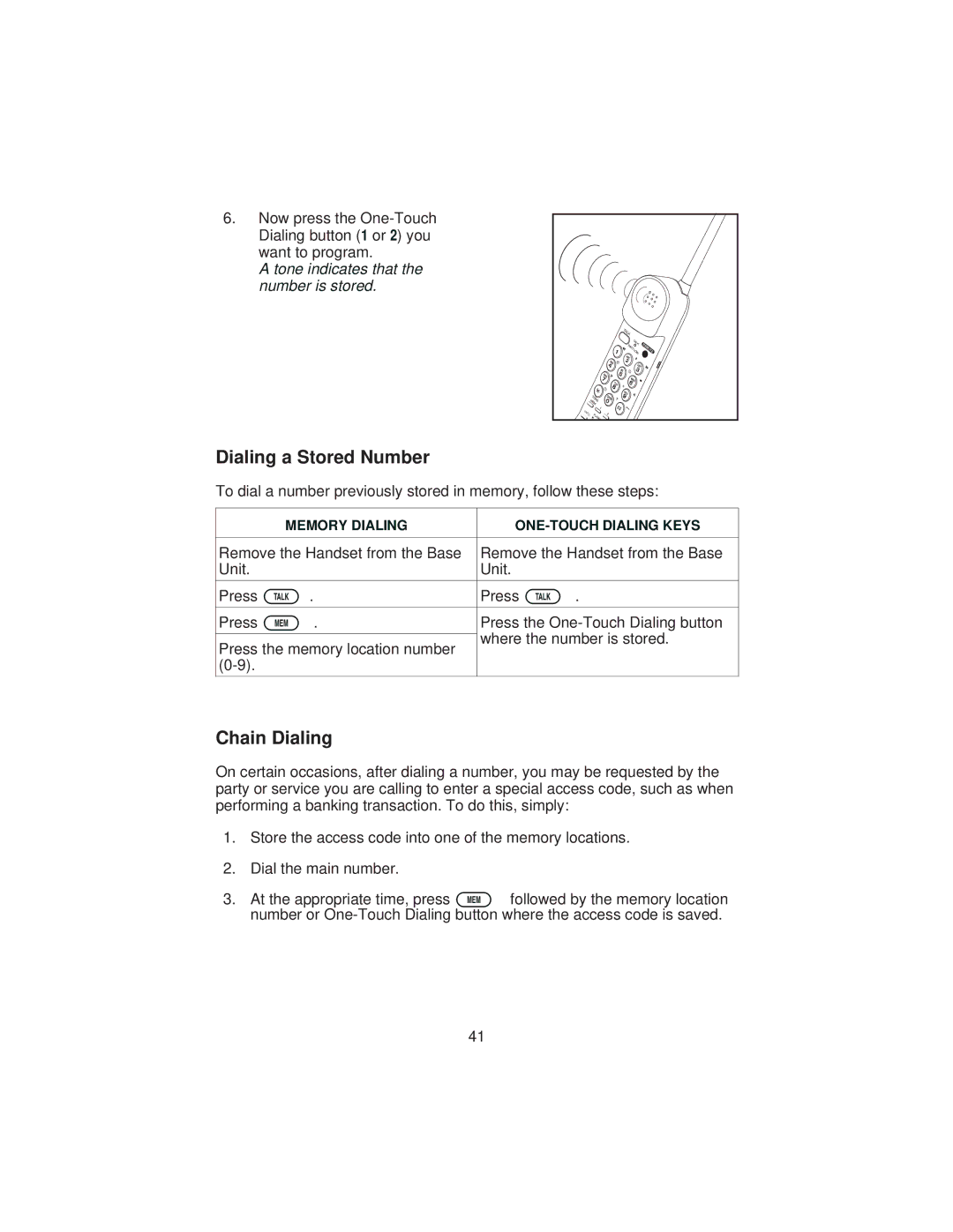 Uniden XCA4500 important safety instructions Dialing a Stored Number, Chain Dialing 