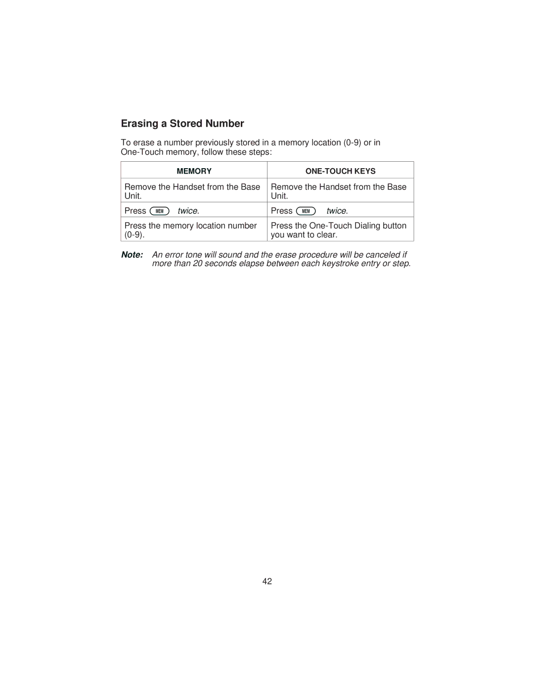 Uniden XCA4500 important safety instructions Erasing a Stored Number 