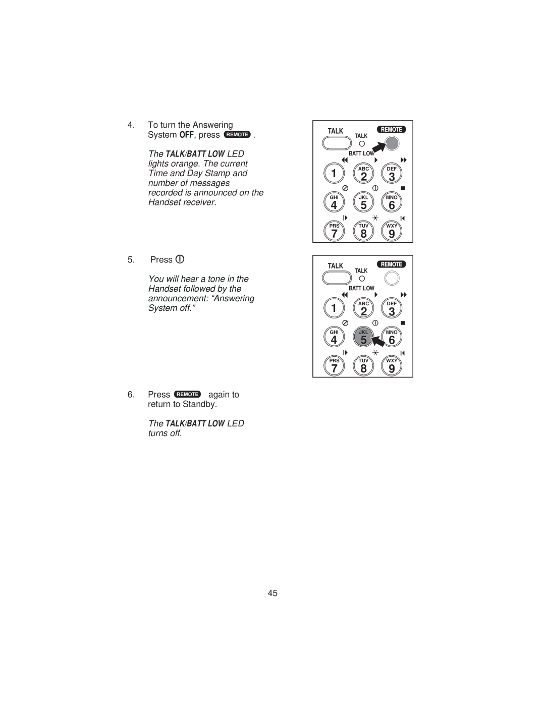 Uniden XCA4500 important safety instructions To turn the Answeringr System OFF, press 