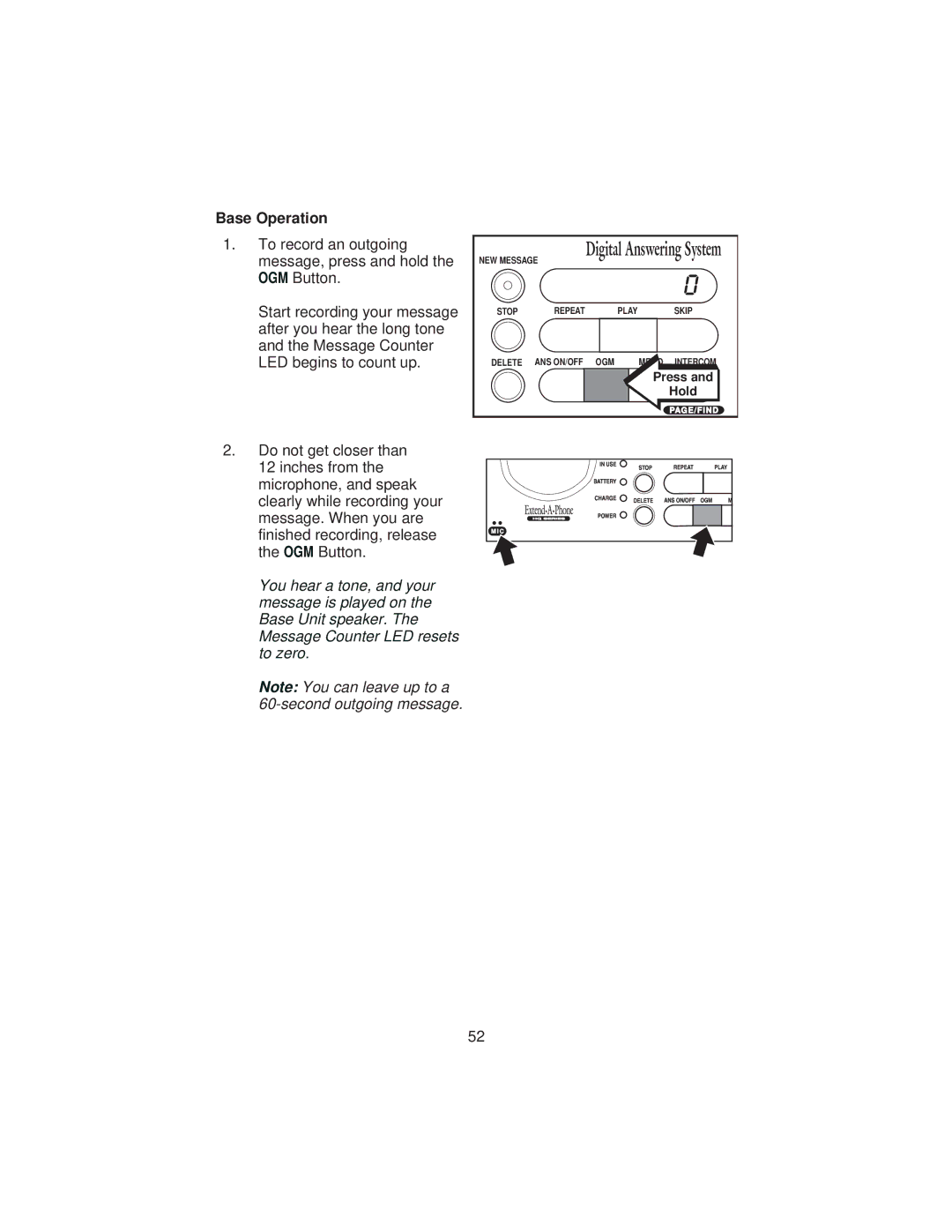 Uniden XCA4500 important safety instructions Press Hold 