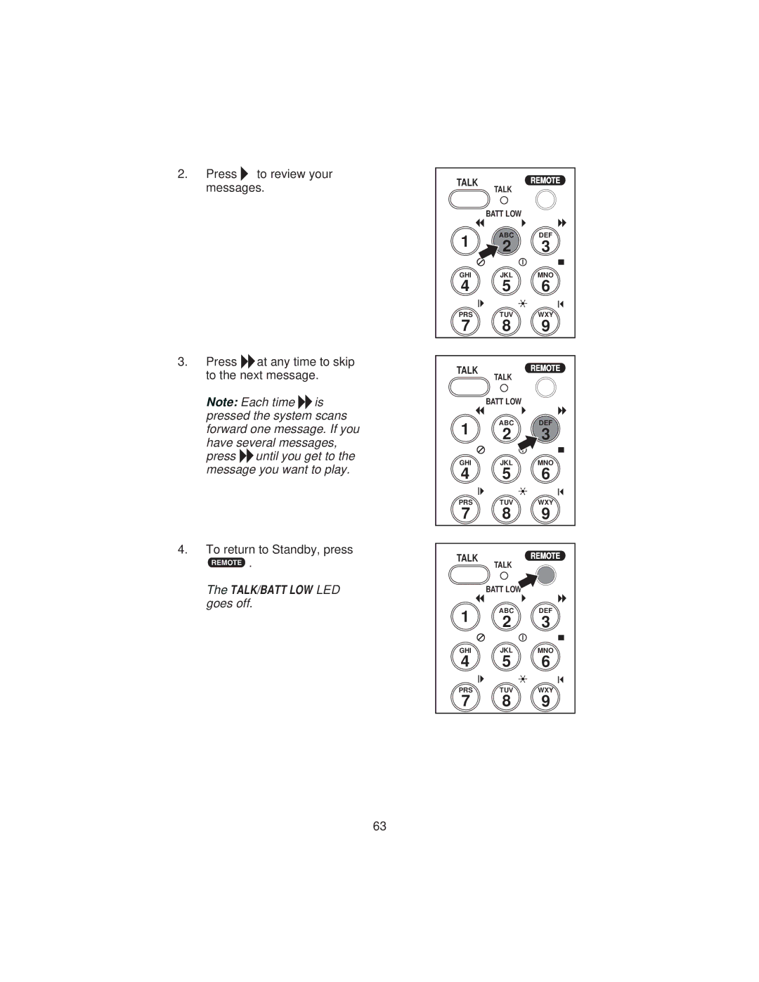 Uniden XCA4500 important safety instructions RTo eturn. to Standby, press 