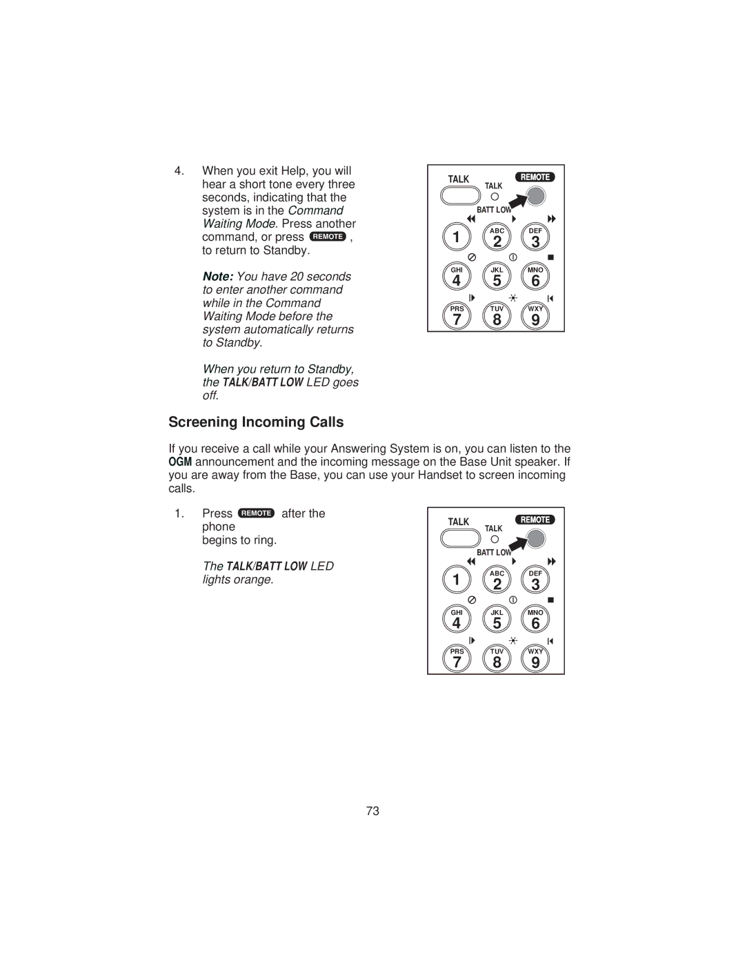 Uniden XCA4500 important safety instructions Screening Incoming Calls 