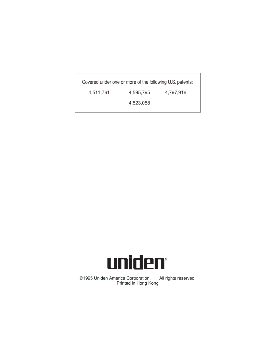 Uniden XCA4500 important safety instructions Covered under one or more of the following U.S. patents 