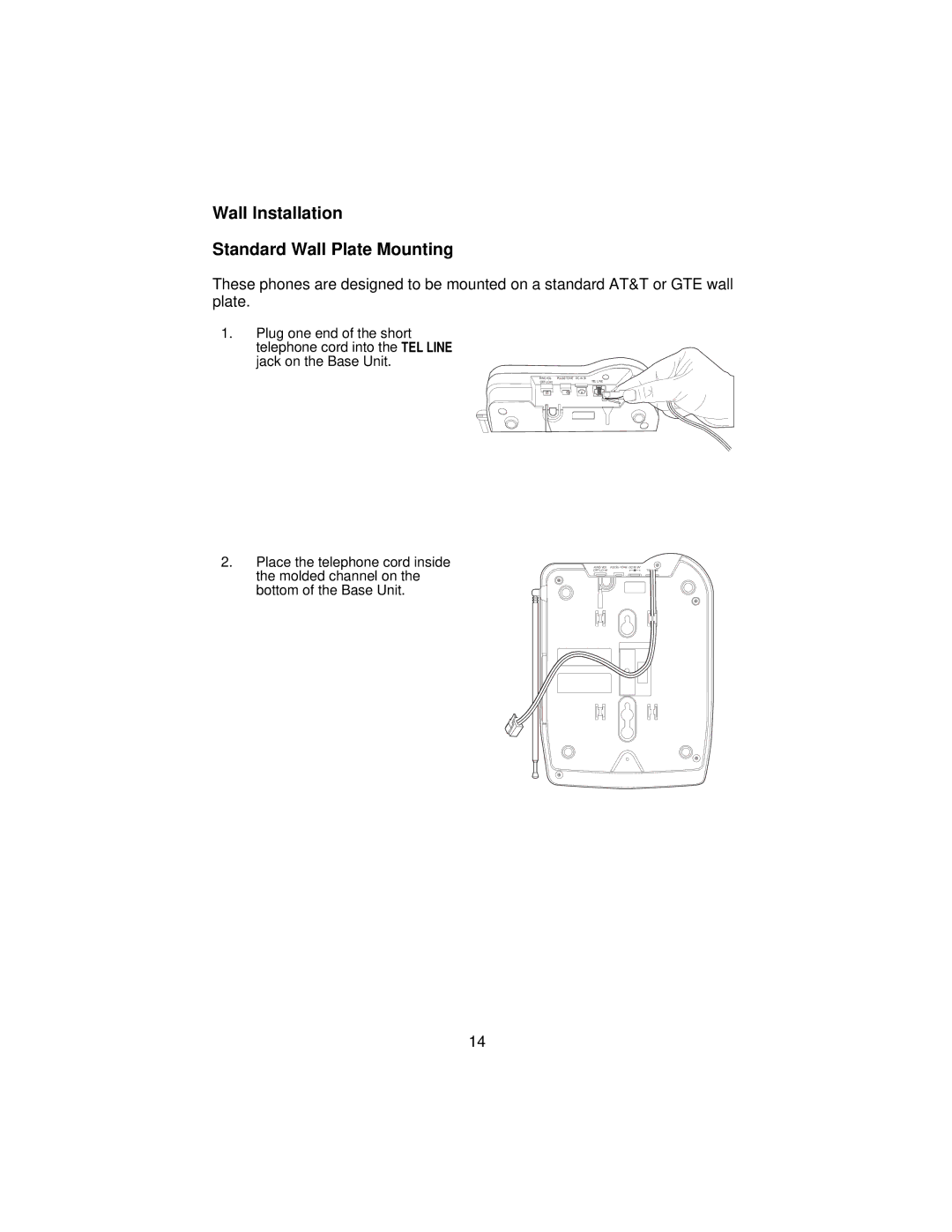 Uniden XCA650 important safety instructions Wall Installation Standard Wall Plate Mounting 