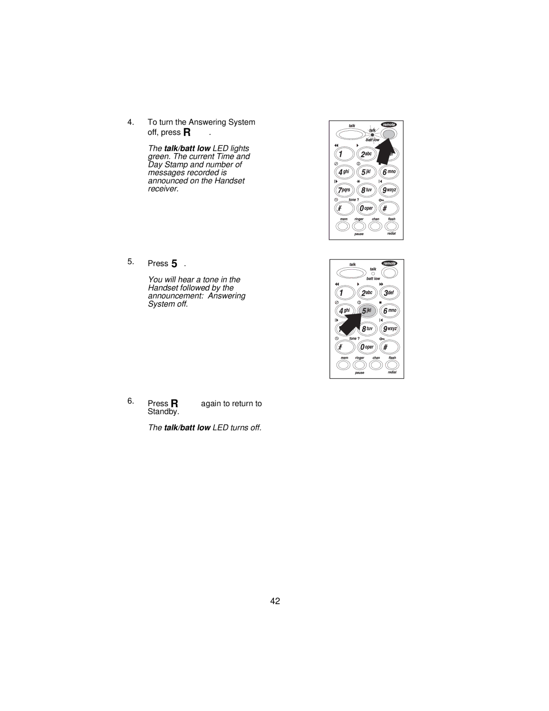 Uniden XCA650 important safety instructions To turn the Answering System Off, press R 