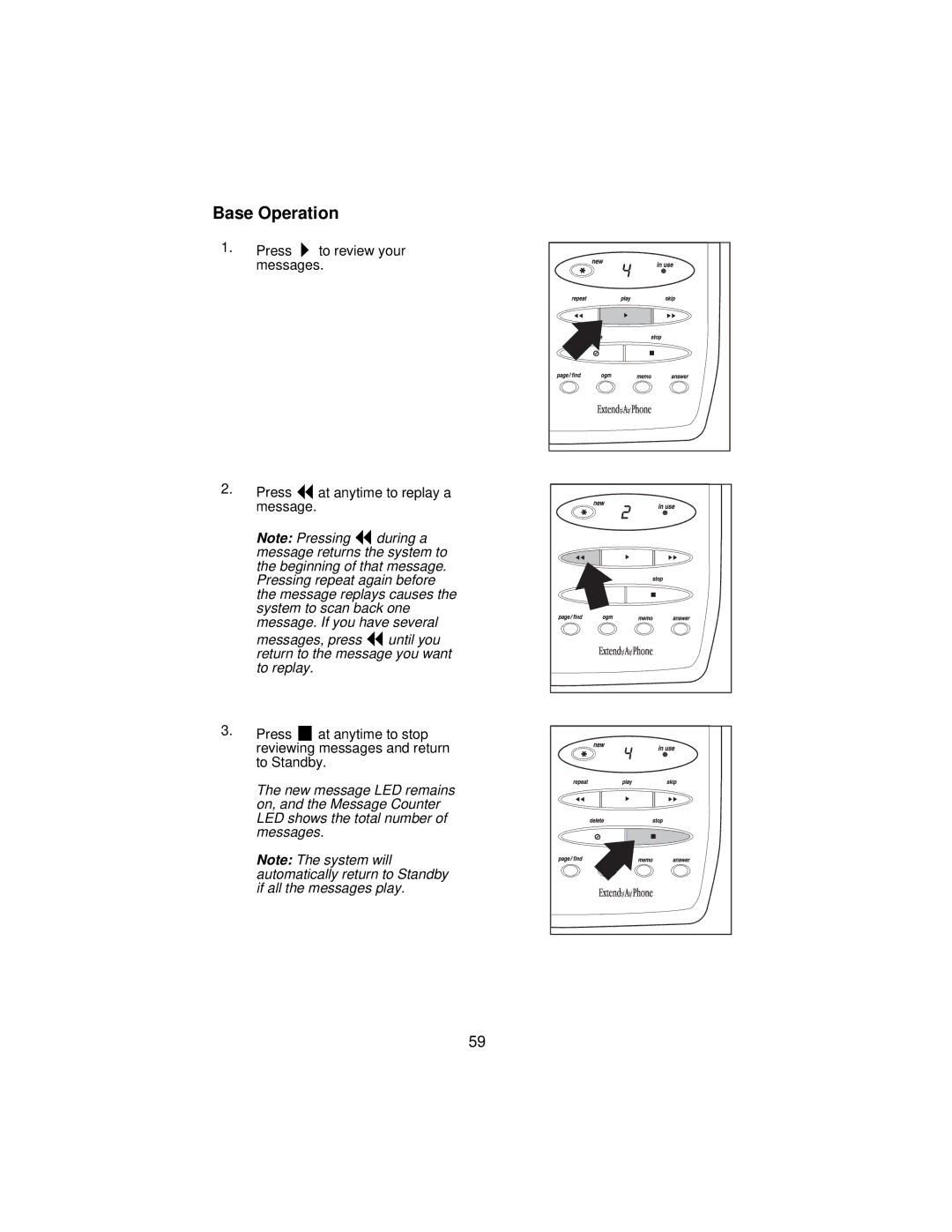 Uniden XCA650 important safety instructions Base Operation 