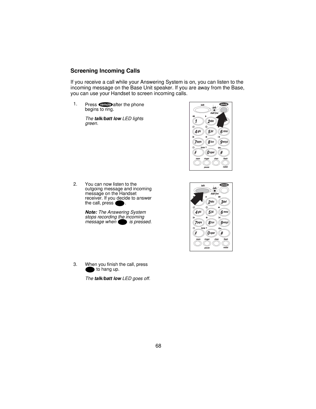 Uniden XCA650 important safety instructions Screening Incoming Calls 