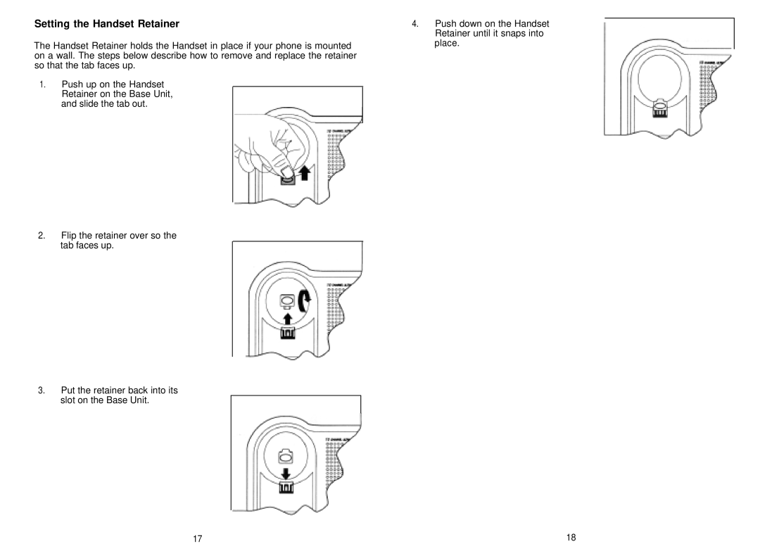 Uniden XCA750 manual Setting the Handset Retainer 