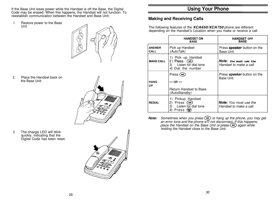 Uniden XCA750 manual Using Your Phone, Making and Receiving Calls 