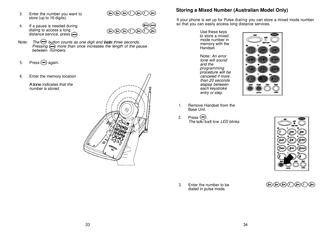 Uniden XCA750 manual Storing a Mixed Number Australian Model Only 