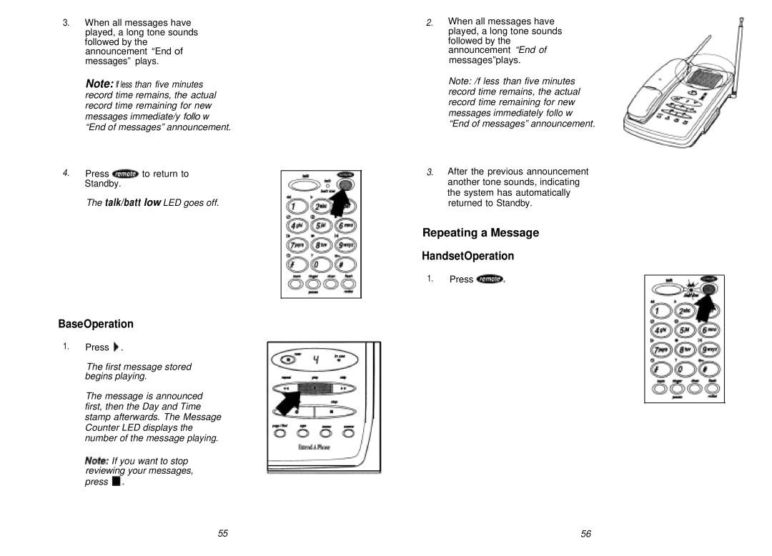 Uniden XCA750 manual Repeating a Message HandsetOperation 