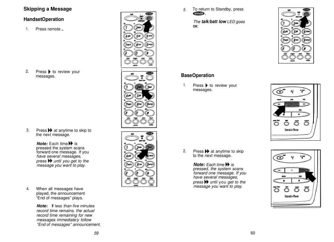 Uniden XCA750 manual Skipping a Message HandsetOperation, Press bb until you get to the message you want to play 