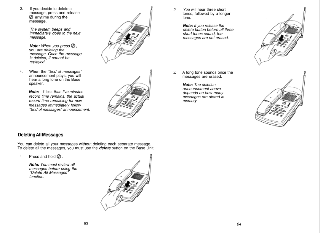 Uniden XCA750 manual DeletingAllMessages 