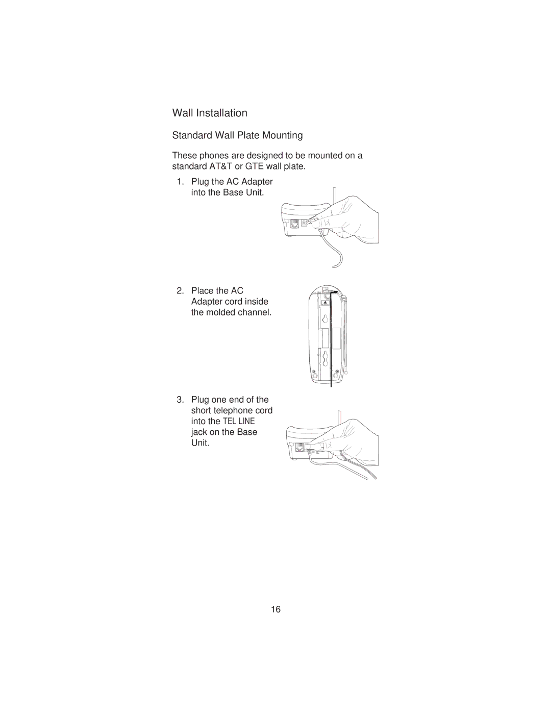 Uniden XCI-660 important safety instructions Wall Installation, Standard Wall Plate Mounting 