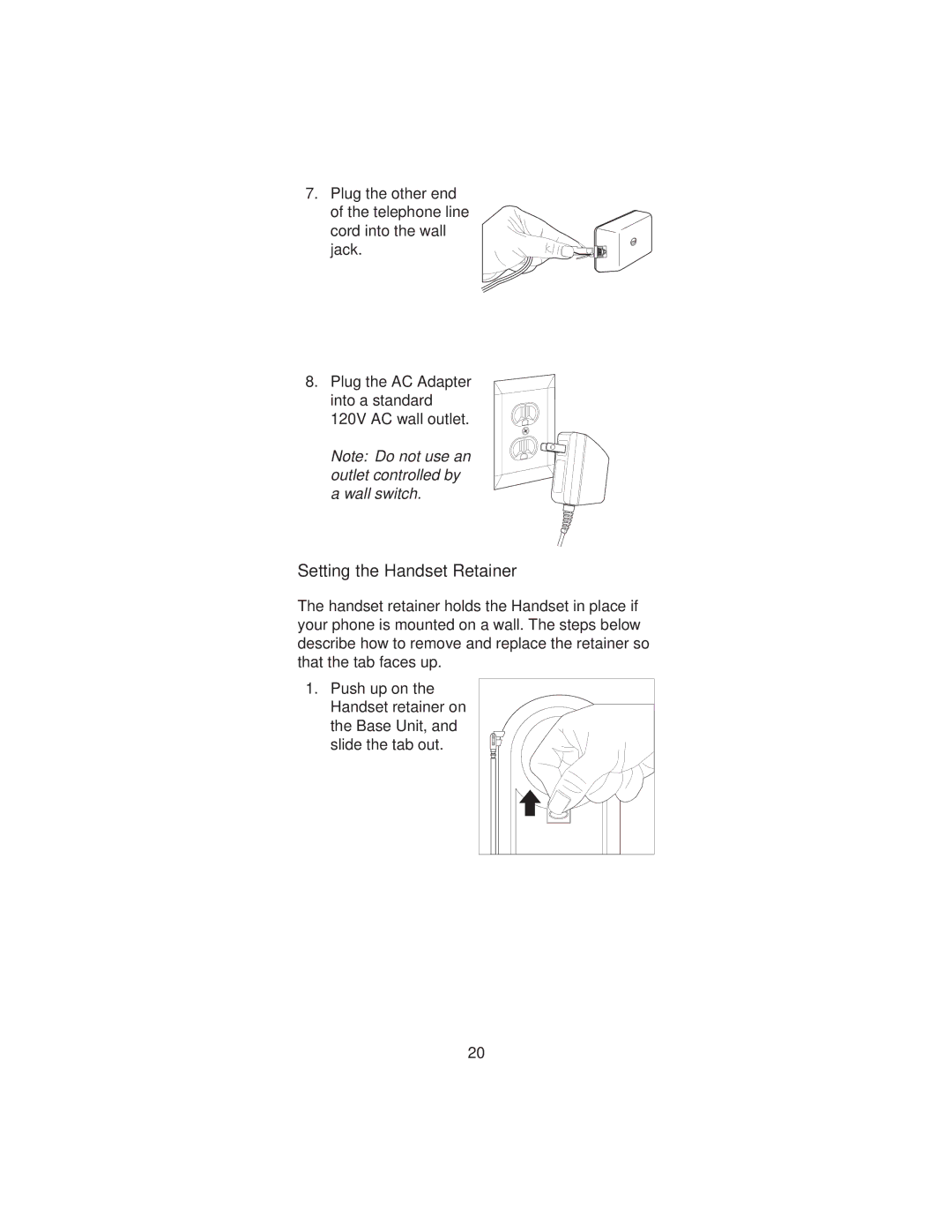 Uniden XCI-660 important safety instructions Setting the Handset Retainer 