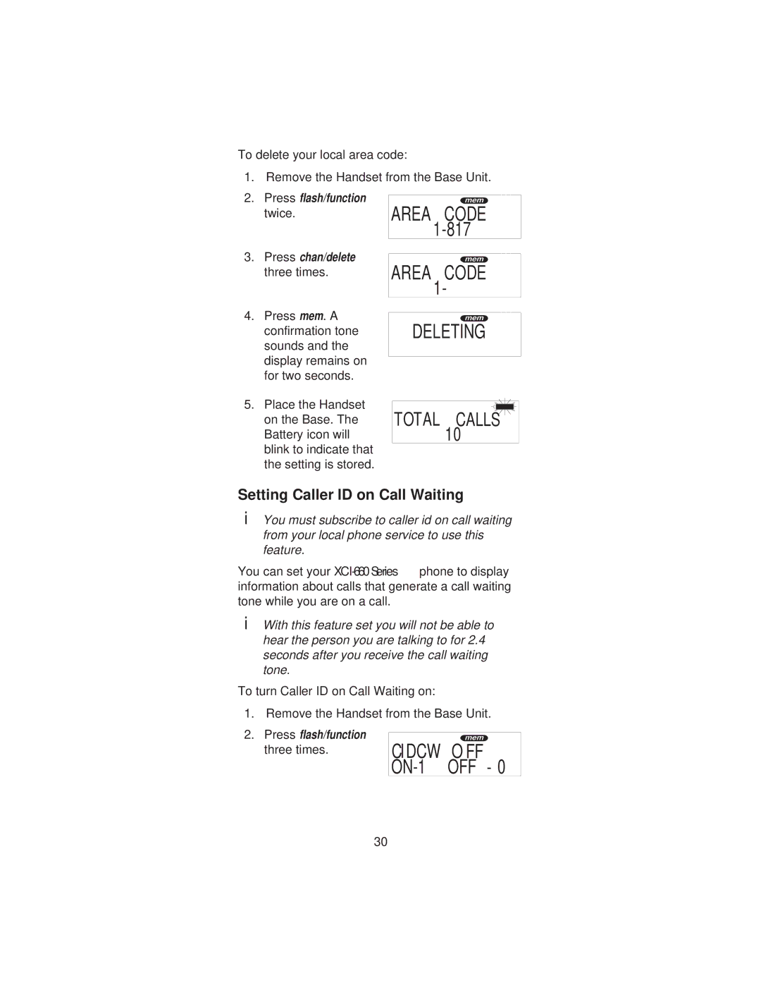 Uniden XCI-660 important safety instructions 817, Setting Caller ID on Call Waiting 