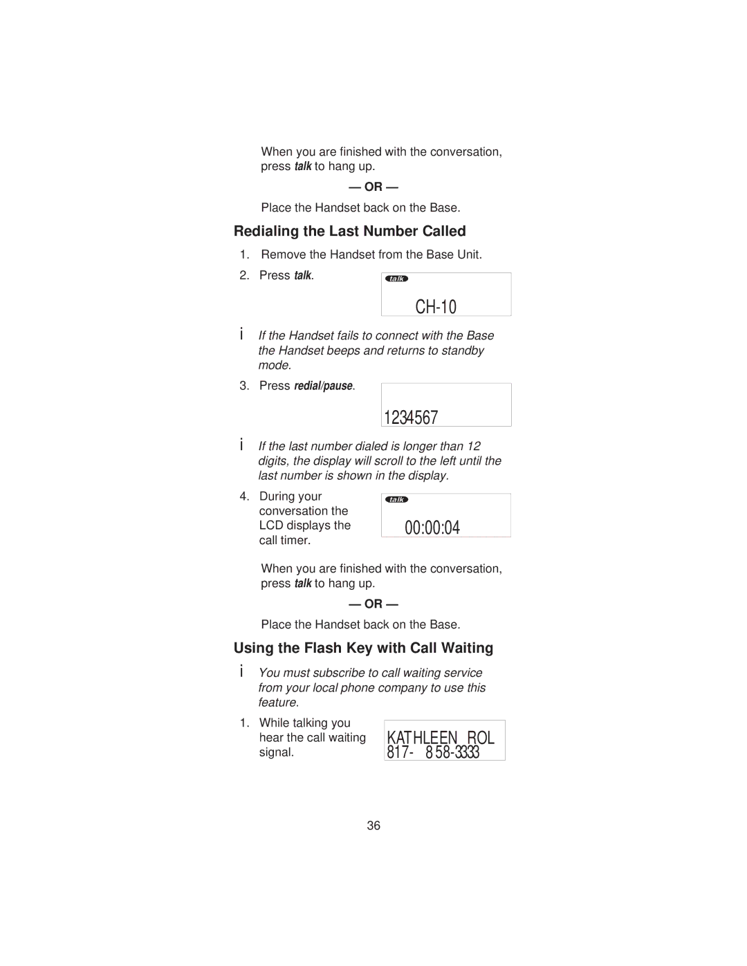 Uniden XCI-660 important safety instructions Redialing the Last Number Called, Using the Flash Key with Call Waiting 