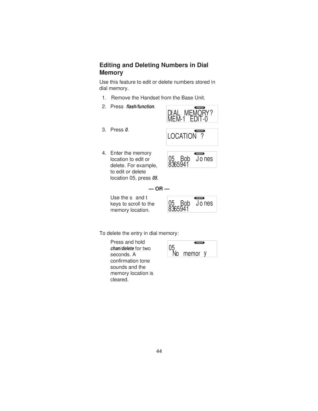 Uniden XCI-660 important safety instructions Editing and Deleting Numbers in Dial Memory 