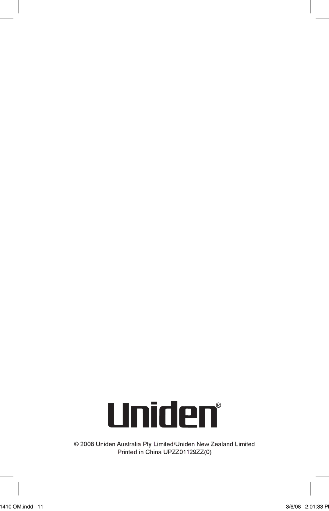 Uniden XS 1410 owner manual Uniden Australia Pty Limited/Uniden New Zealand Limited 