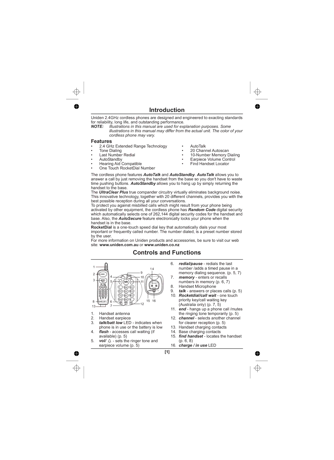 Uniden XS1210 owner manual Introduction, Controls and Functions, Features 