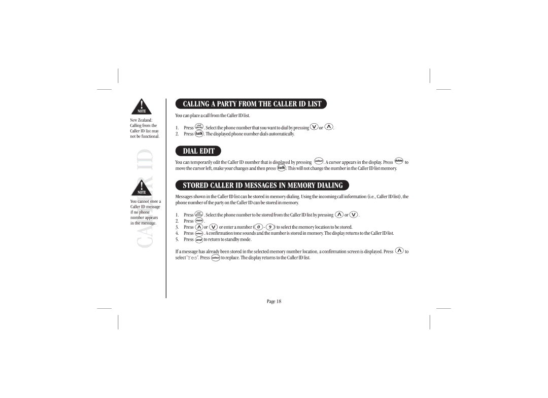 Uniden XSA 975 quick start Calling a Party from the Caller ID List, Dial Edit, Stored Caller ID Messages in Memory Dialing 