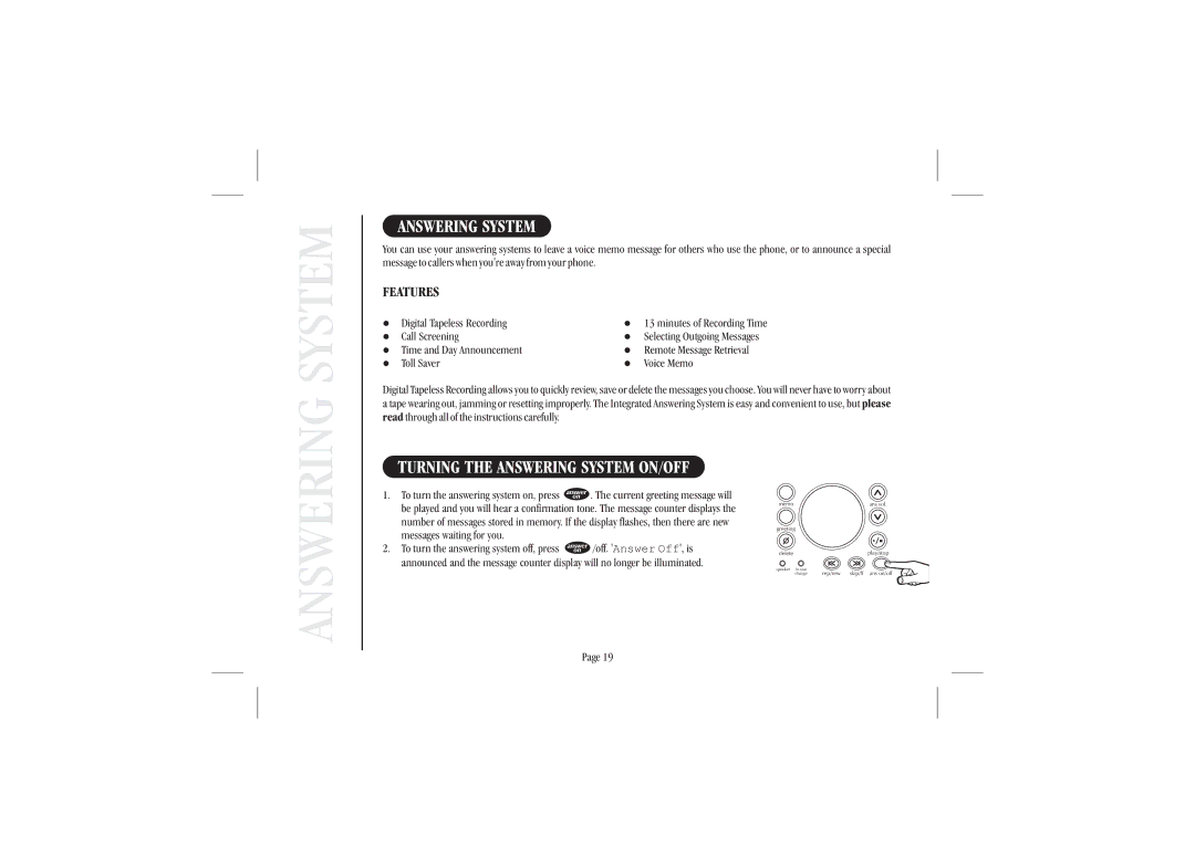 Uniden XSA 975 quick start Answering System 