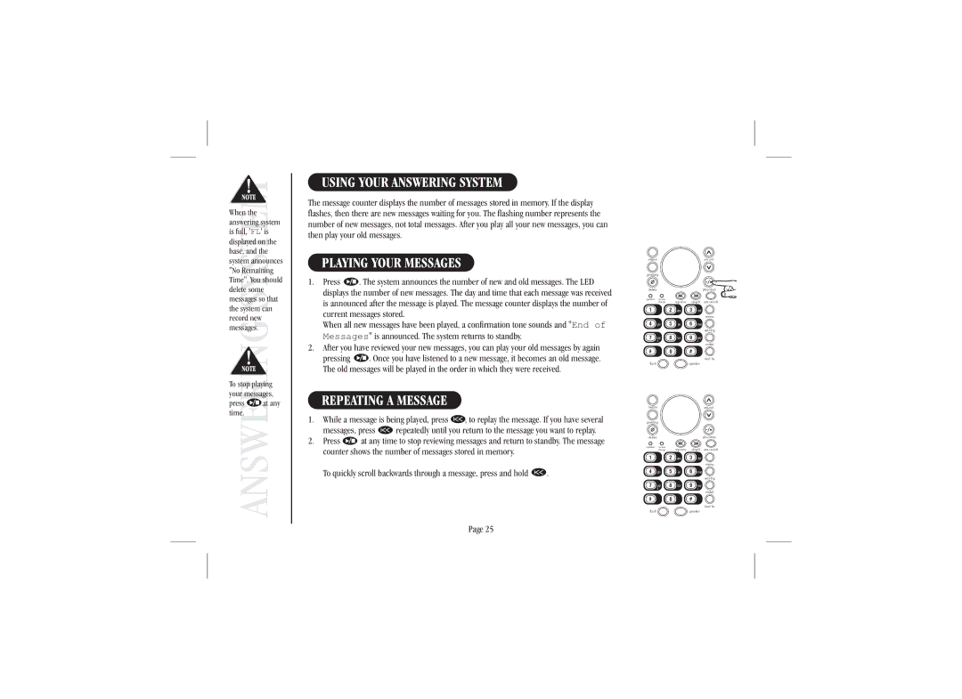 Uniden XSA 975 quick start Using Your Answering System, Playing Your Messages, Repeating a Message 