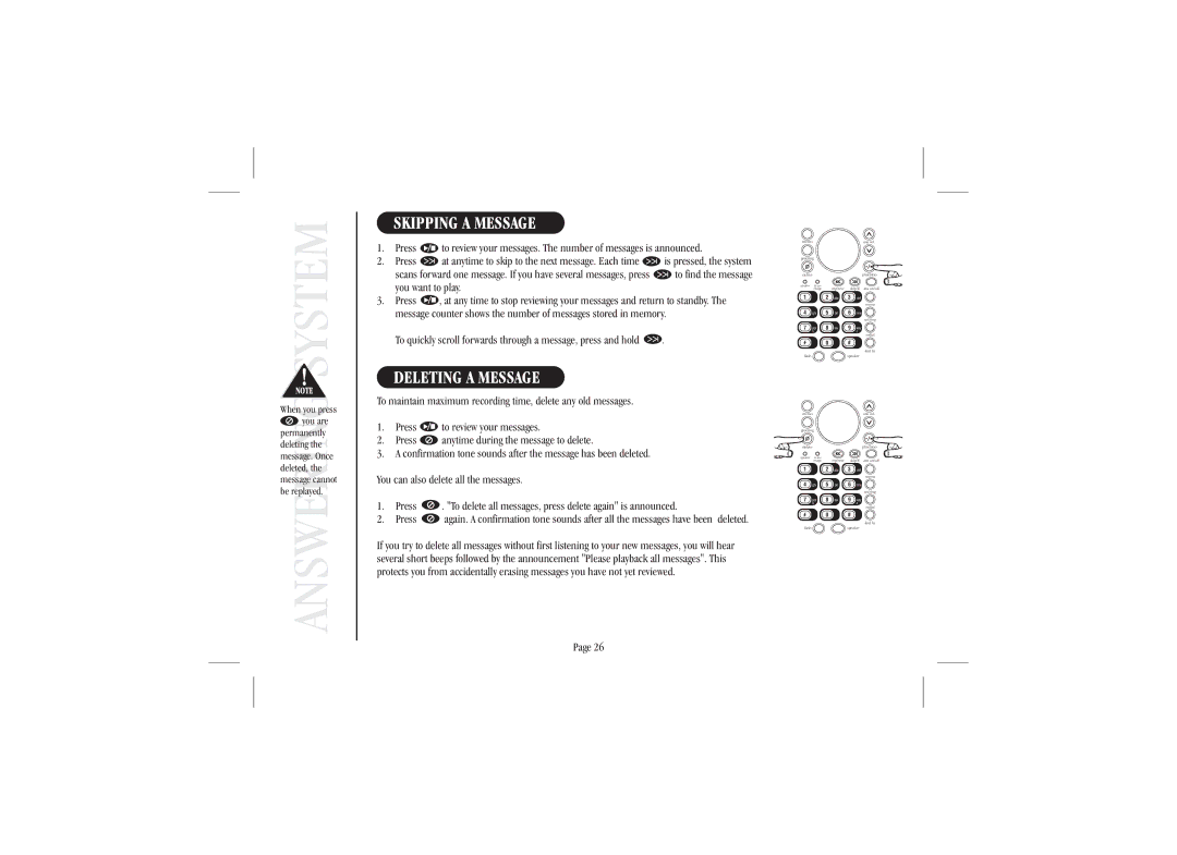 Uniden XSA 975 quick start Skipping a Message, Deleting a Message 