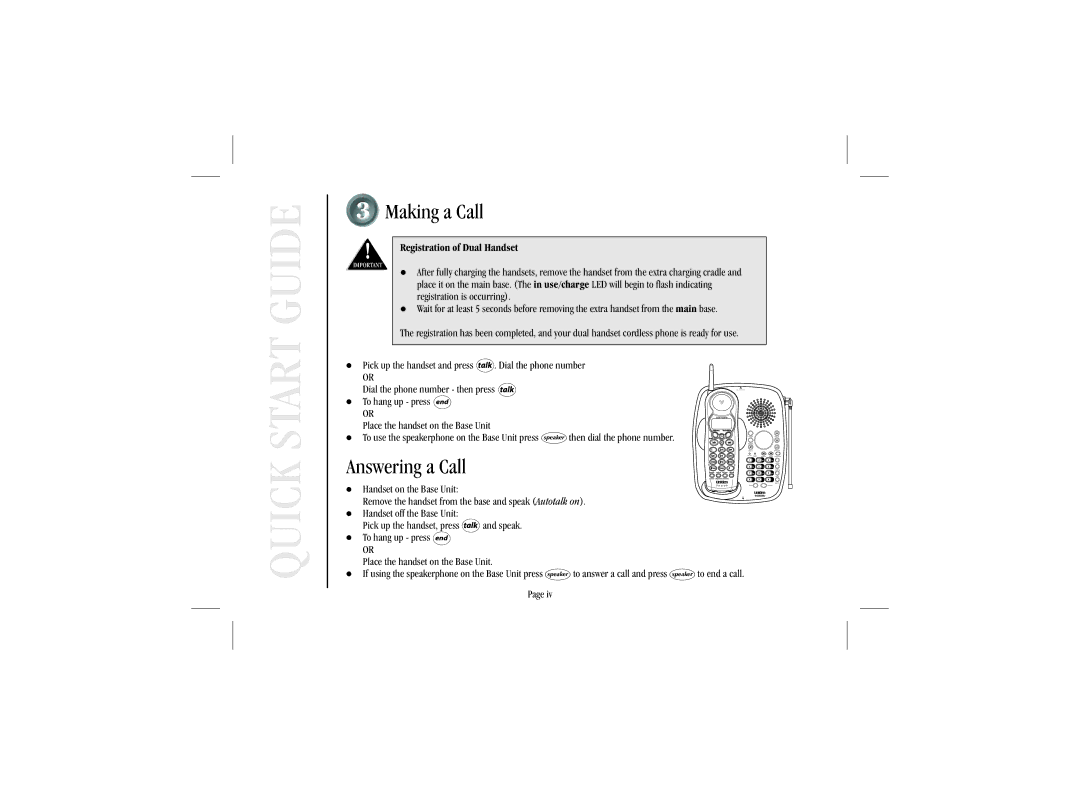 Uniden XSA 975 quick start Guide, Registration of Dual Handset, Registration is occurring, To end a call 