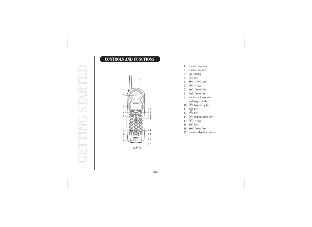 Uniden XSA 975 quick start Started, Controls and Functions 