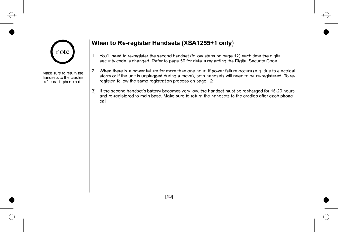 Uniden owner manual When to Re-register Handsets XSA1255+1 only 