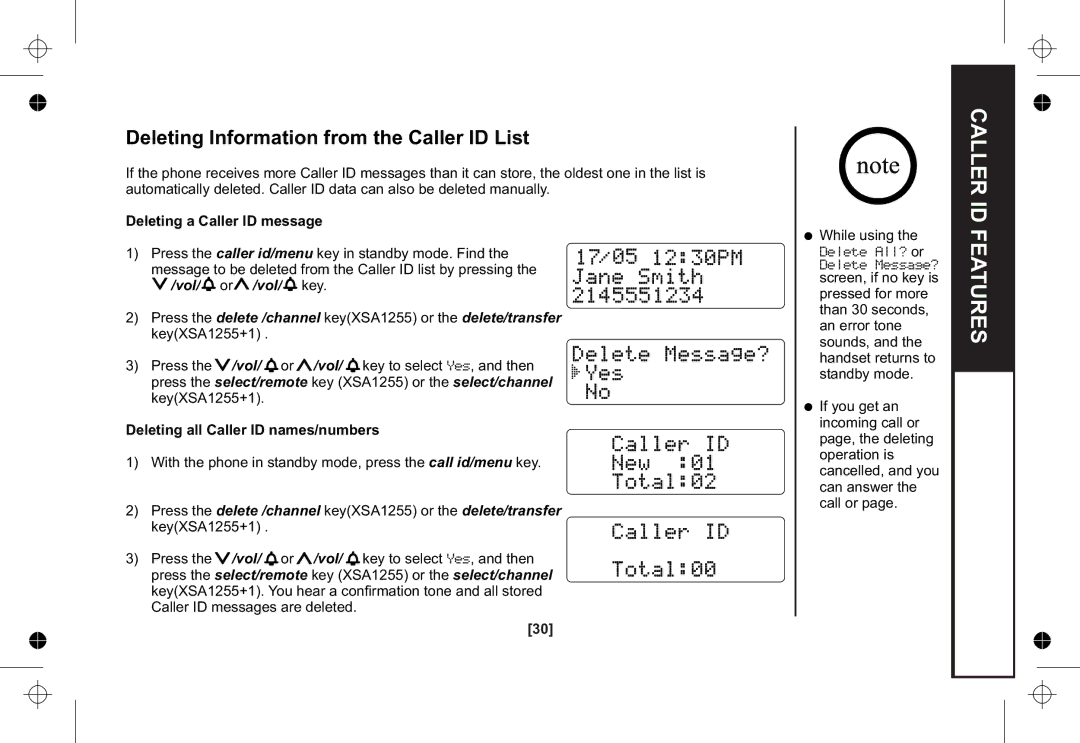 Uniden XSA1255+1 owner manual Deleting Information from the Caller ID List, Deleting a Caller ID message 