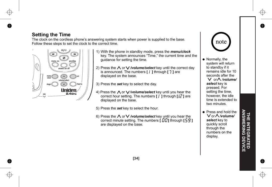 Uniden XSA1255+1 owner manual Setting the Time 