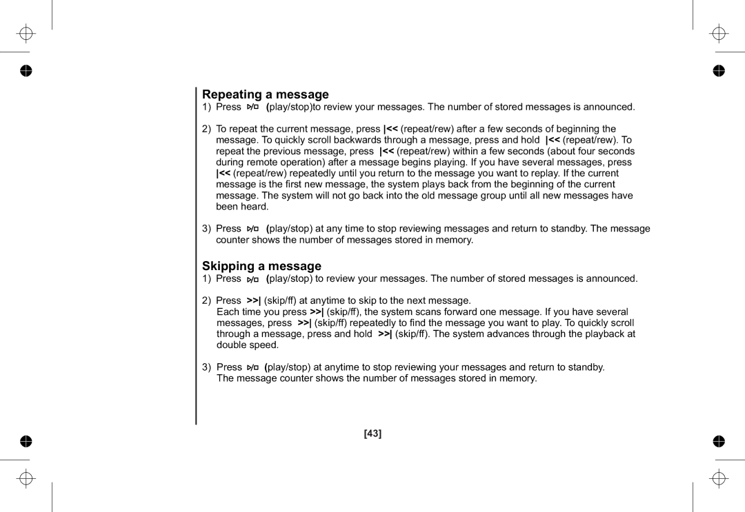 Uniden XSA1255+1 owner manual Repeating a message, Skipping a message 