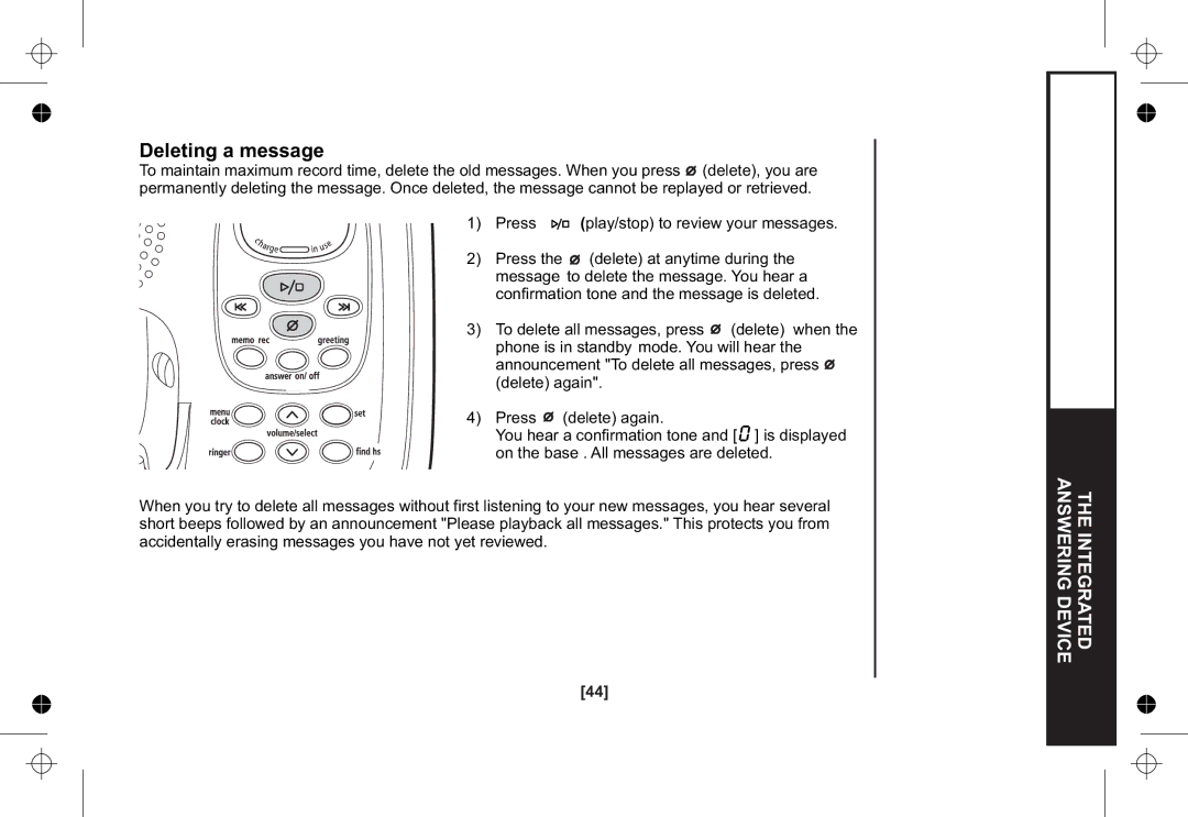 Uniden XSA1255+1 owner manual Deleting a message 