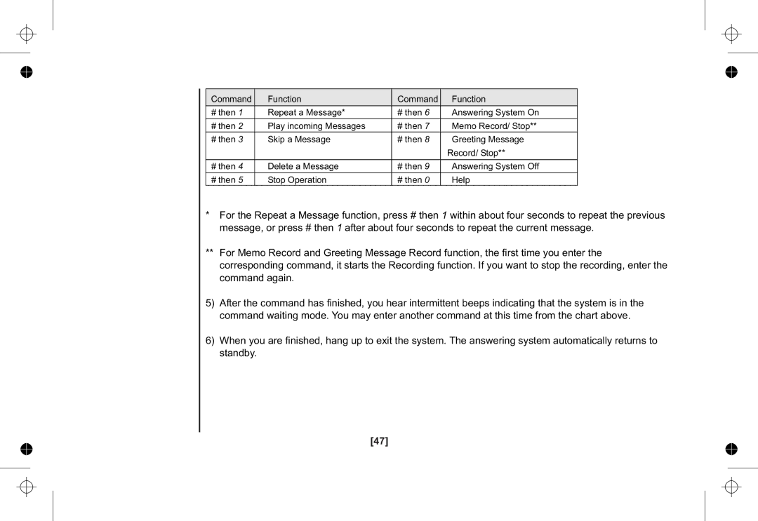 Uniden XSA1255+1 owner manual Command Function # then Repeat a Message 