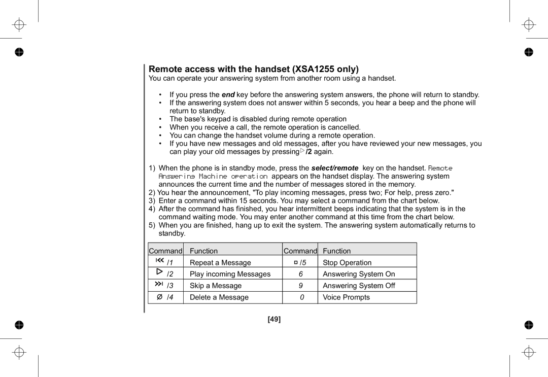 Uniden XSA1255+1 owner manual Remote access with the handset XSA1255 only 