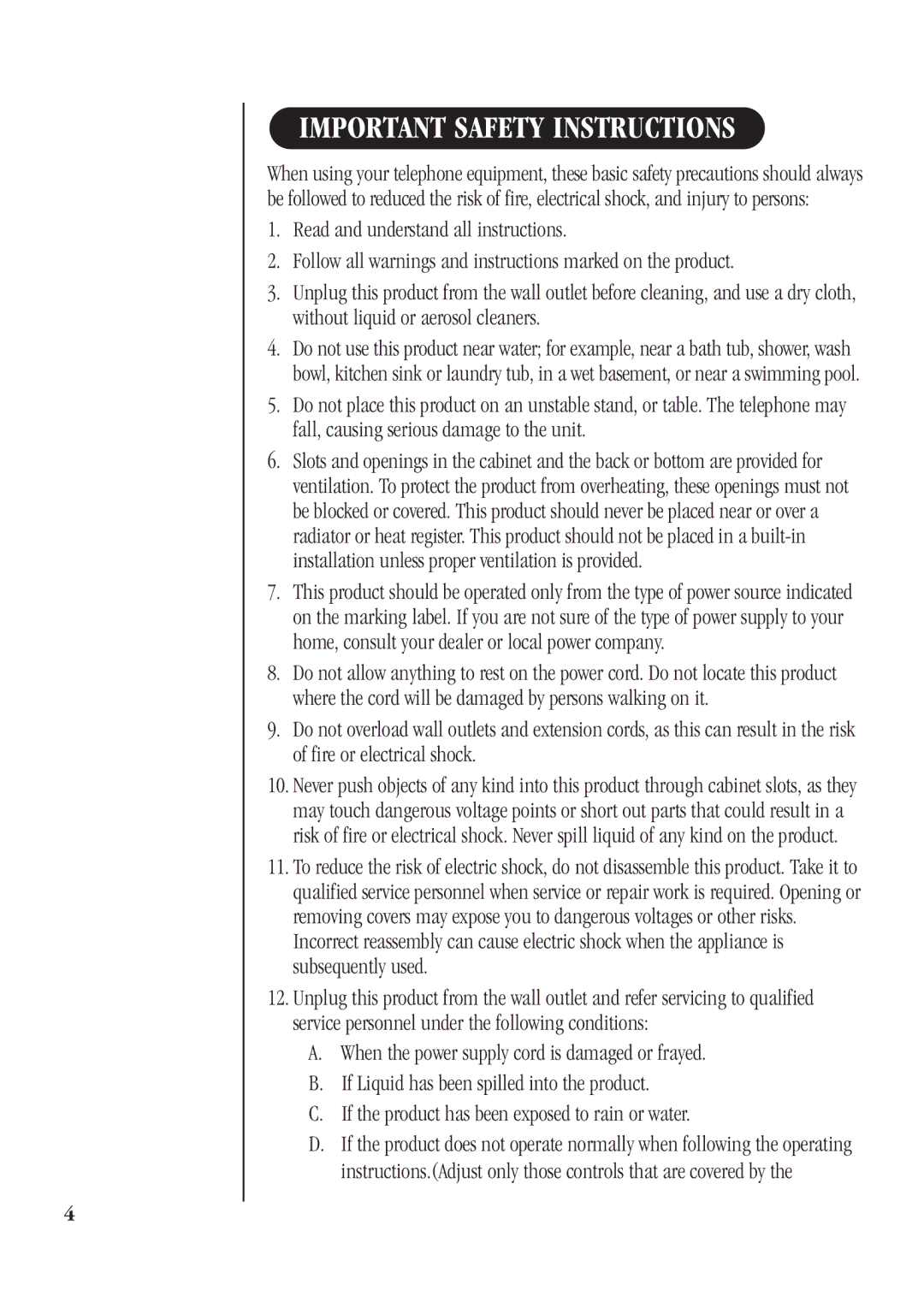 Uniden XSA660, XSA650 manual Important Safety Instructions 