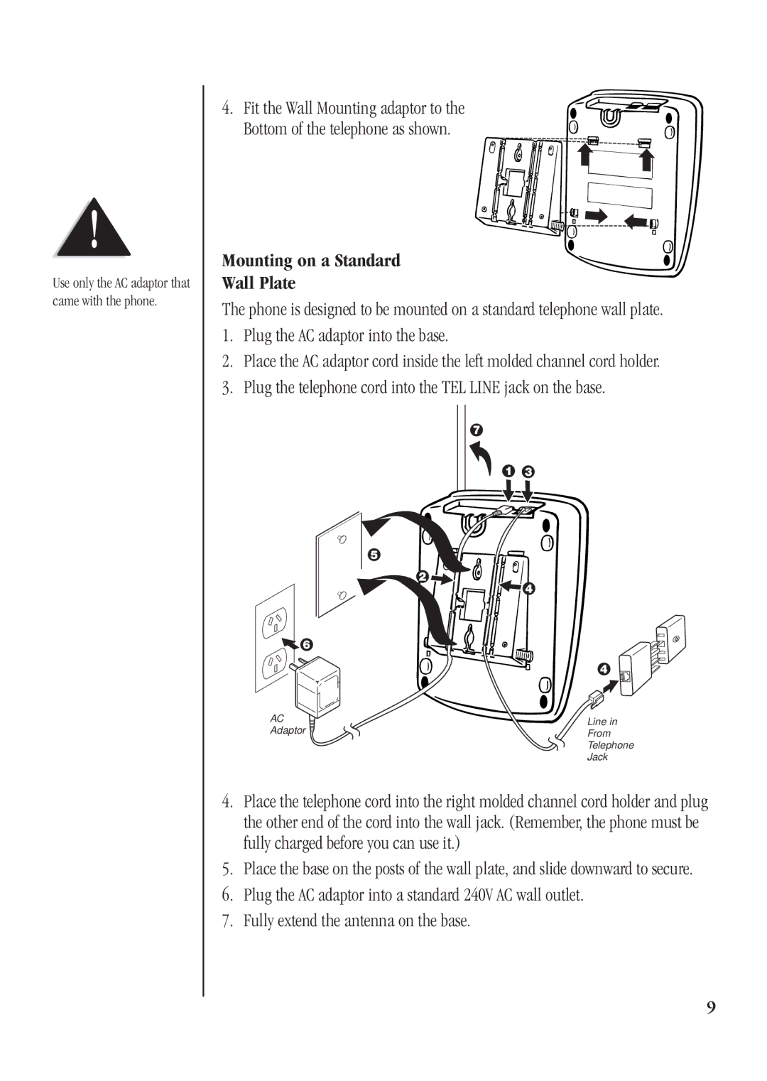 Uniden XSA650, XSA660 manual Mounting on a Standard Wall Plate 