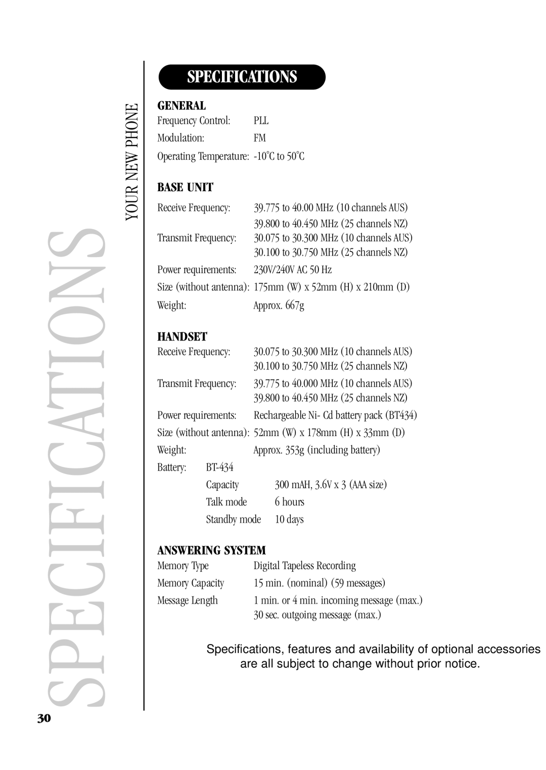 Uniden XSA660, XSA650 manual Specifications 