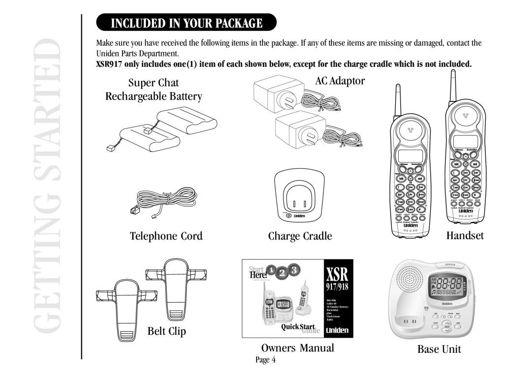 Uniden XSR917/918 quick start Included in Your Package, AC Adaptor 