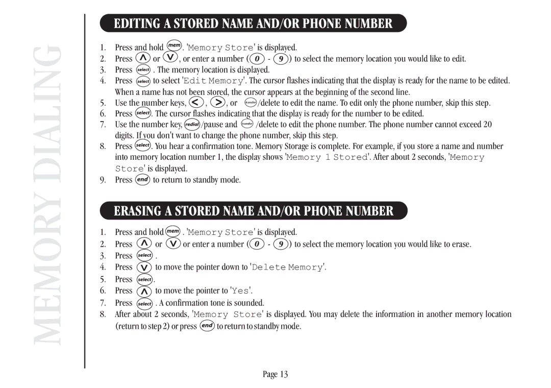 Uniden XSR917/918 quick start Editing a Stored Name AND/OR Phone Number, Erasing a Stored Name AND/OR Phone Number 