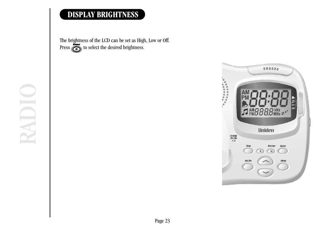 Uniden XSR917/918 quick start Display Brightness 