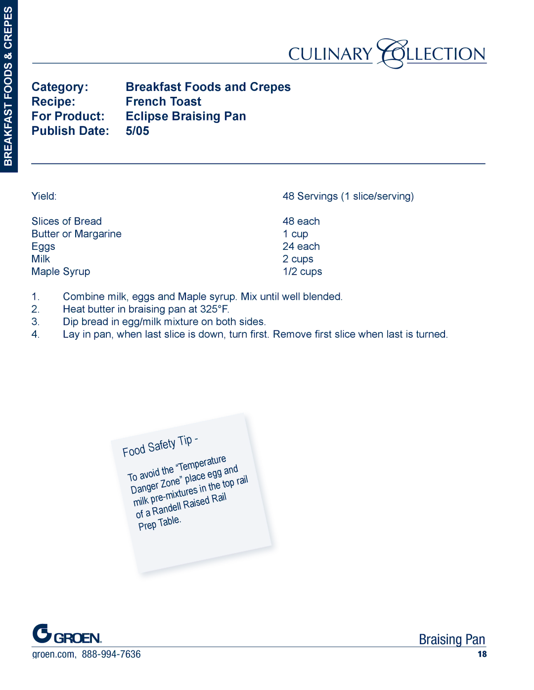 Unified Brands Braising Pan manual Safety Tip Food 