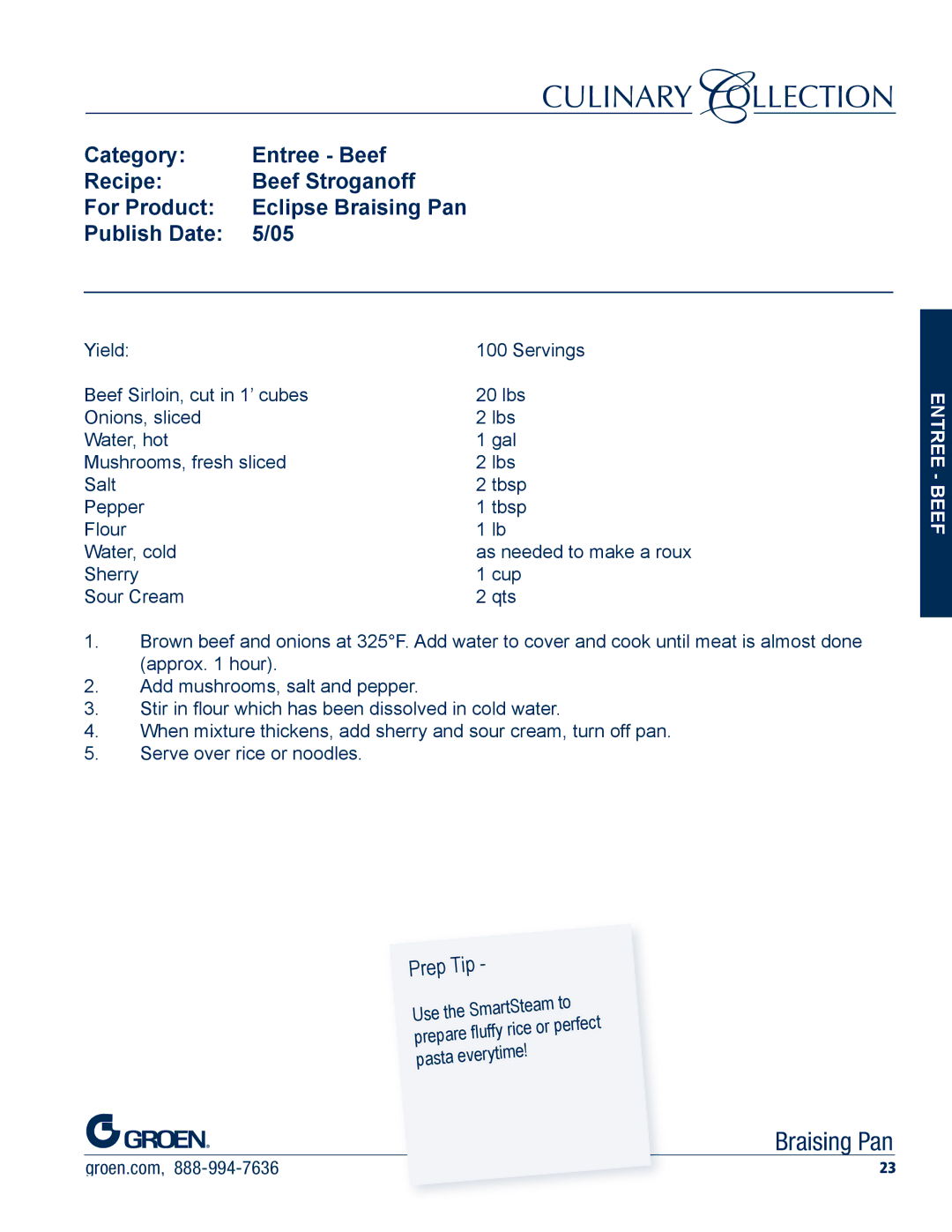 Unified Brands Braising Pan manual Prep Tip 