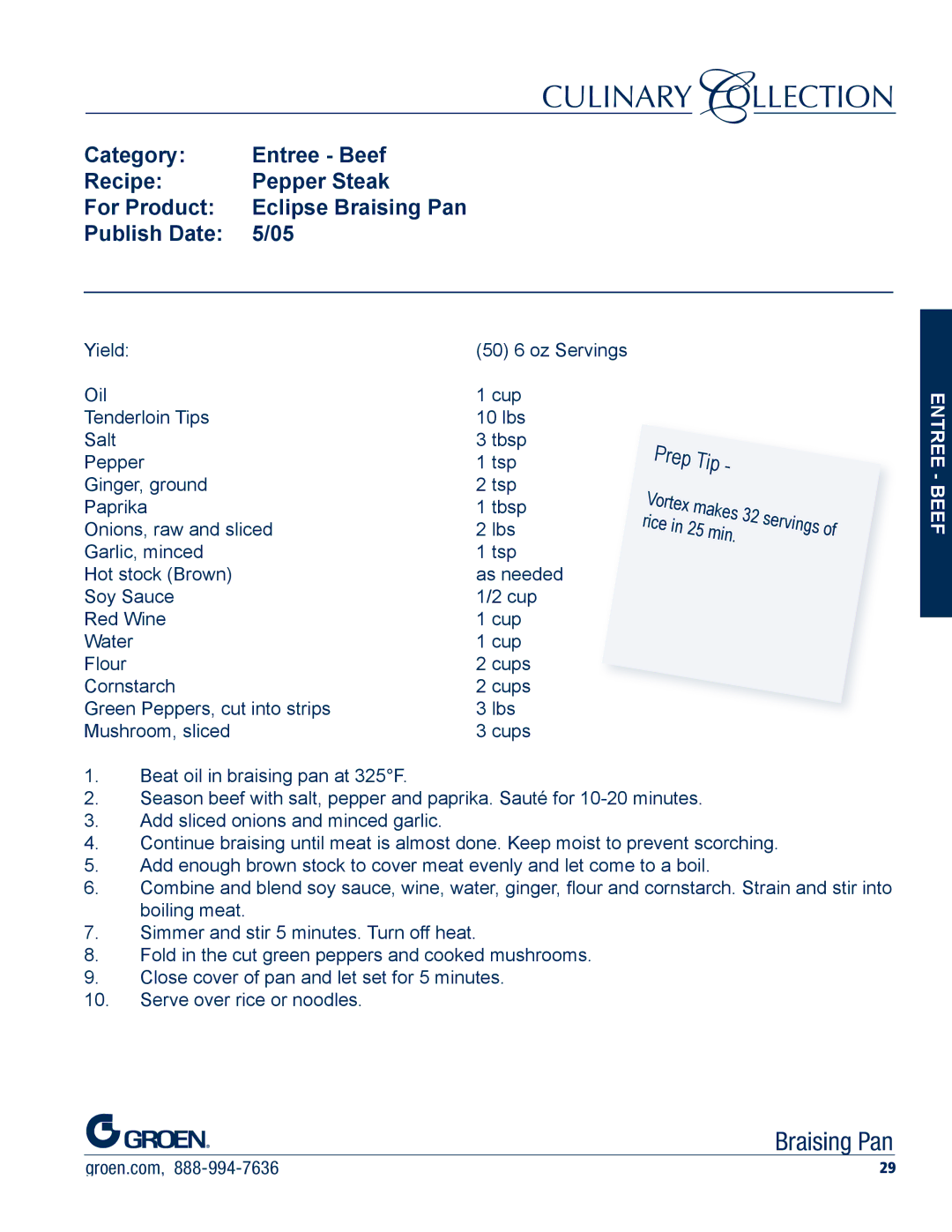 Unified Brands Braising Pan manual Prep Tip 